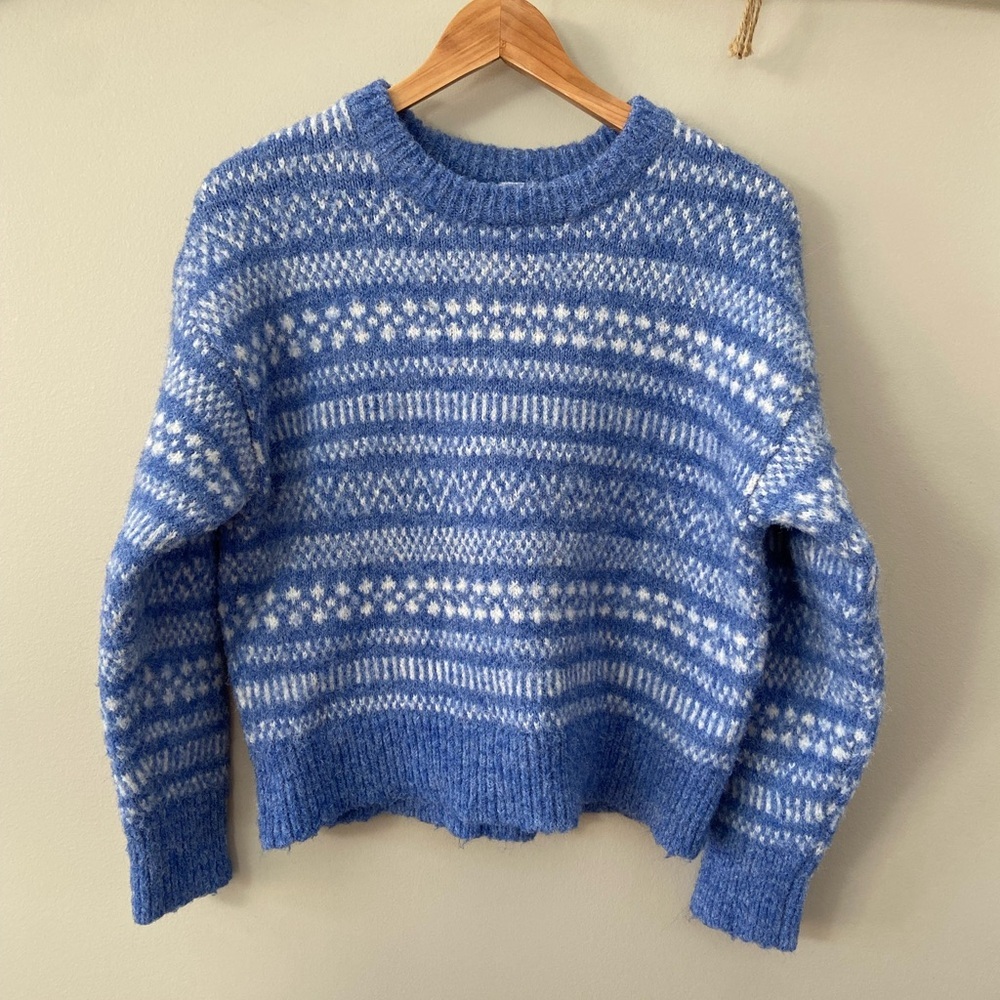 Cozy Blue Fair Isle Knit Sweater